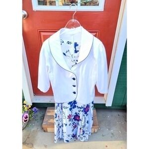 Vintage Raflen Red White Blue Short Sleeve Shift Dress Jacket‎ Set